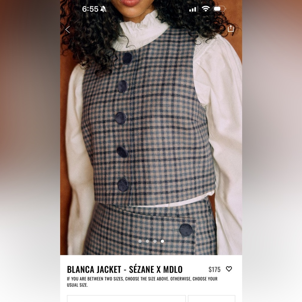 Sezane Blanca Jacket - Sézane X Mdlo Blue Houndstooth - Size 8